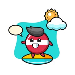 Illustration of latvia flag badge cartoon do surfing on the beach