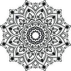 Circular pattern in form of mandala with lotus for Henna, Mehndi, tattoo, decoration. Decorative ornament in ethnic oriental style. Coloring book page.