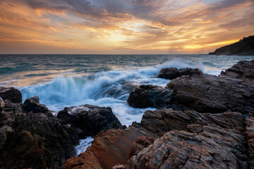 Scenic Seascape at Sunset of Khao Lam Ya National Park, Rayong, Thailand