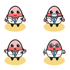 Vector illustration of cute Egg Doctor cartoon set. Egg cartoon set. Good for icon, logo, label, sticker, clipart.