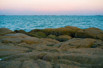 Sunset atmosphere at Phayun Beach Which is a tourist attraction in Rayong Province, Thailand Had Phayun in the evening, people often come out to relax.