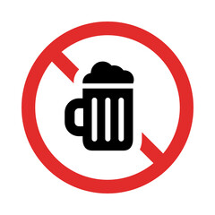 No alcohol allowed icon. Beer forbidden symbol, ban drinking red sign