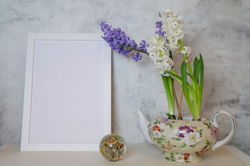 Spring mockup with hyacinths on light background