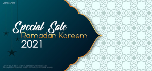 Elegant islamic banner design template. Special sale promotion modern style for ramadan kareem 2021. Eps 10 vector