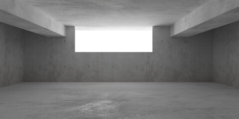 Abstract empty, modern concrete room with window opening on the back wall and rough floor - industrial interior background template