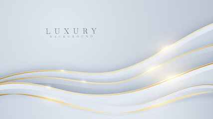 Curve golden line on white background. Luxury realistic concept. 3d paper cut style. Vector illustration for design.