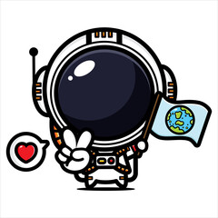 cute astronaut cartoon vector design holding earth flag
