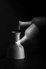 Abstract low key photography in black and white shapes