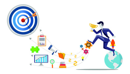 Businessman   running to target.Plan Business Trading market  analyze. flat design creativity  Modern design Idea and Concept Vector illustration.