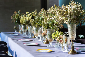 table set for wedding, banquet, party or reception in resturant or dining room