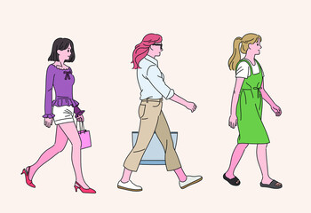 Casual style women are walking. hand drawn style vector design illustrations. 