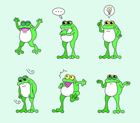 A frog character expressing various emotions. hand drawn style vector design illustrations. 