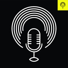 Logo depicting Podcast microphone with circular halos. Logo vector in line art style in Eos 8