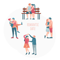 Set of happy romantic couples in love