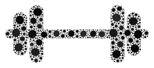 Raster barbell v2 coronavirus mosaic icon designed for hospital posters. Barbell v2 mosaic is done with random coronavirus pathogen items.