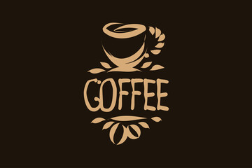 Vector logo with a drawn coffee cup on a dark background