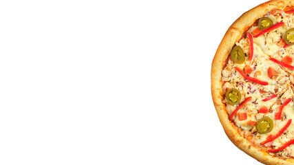 Pizza isolated on white background. Italian food concept. Appetizing pizza. Banner.