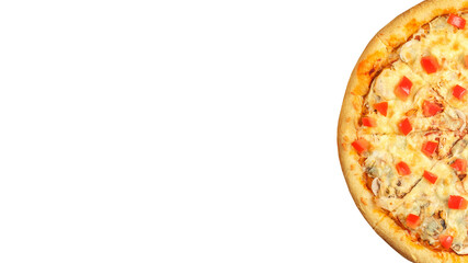 Pizza isolated on white background. Italian food concept. Appetizing pizza. Banner.