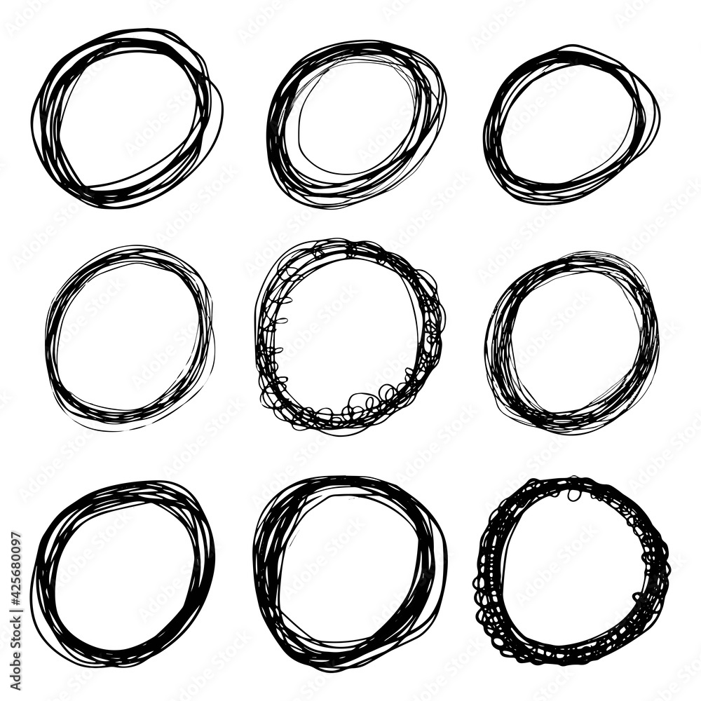 Poster hand drawn scribble line circles. doodle circular for message note mark design element. vector illus