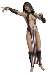 3d illustration of an sexy woman with a fantasy priest outfit