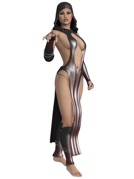 3d illustration of an sexy woman with a fantasy priest outfit