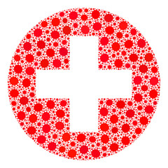 Obraz premium Raster medical aid covid mosaic icon organized for lockdown illustrations. Medical aid mosaic is organized with random covid pathogen icons.