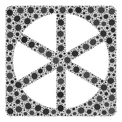 Raster pizza box covid-2019 mosaic icon done for pandemic illustrations. Pizza box mosaic is shaped from random covid pathogen elements.