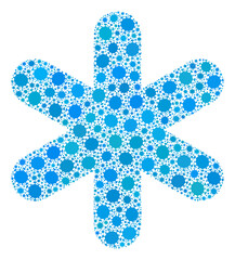 Raster simple snowflake covid mosaic icon constructed for pandemic wallpapers. Simple snowflake mosaic is shaped of scattered covid viral items.