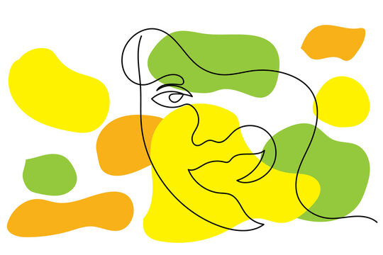 Illustration graphic of abstract art one line continuous vector smile face girl. Hand drawn continuous line technique. Single line simple beautiful concept. colorful background.