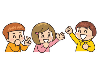 ジャンケンをする子供　グーチョキパー　あいこでしょ