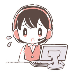 困り顔のオペレーターの女性のイラスト