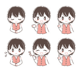 受付の女性のイラスト 表情セット バリエーション