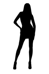 Black silhouette of slim woman posing in short dresse. 3D illustration, 3D rendering