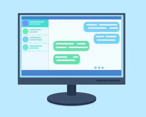 Vector computer chat in flat style. Remote work. Message in messengers. Online dialogue. Isolated on white background
