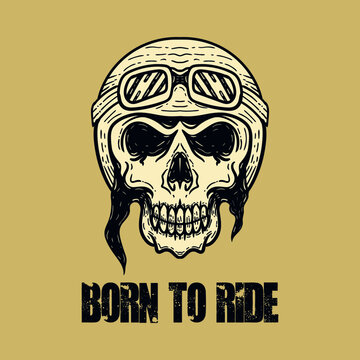 Motorcycle skull with helmet, goggles,Vintage typography and layout.