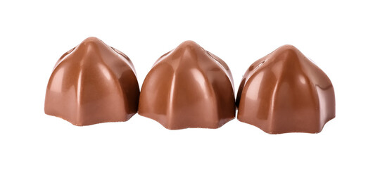 Tasty chocolate candies on white background