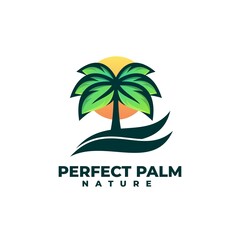Obraz premium Vector Logo Illustration Perfect Palm Simple Mascot Style.