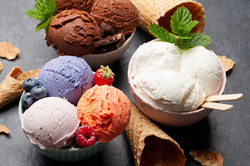 Berry, vanilla and chocolate ice cream