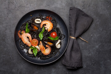 Black seafood spaghetti pasta