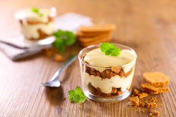 homemade tiramisu on wood background
