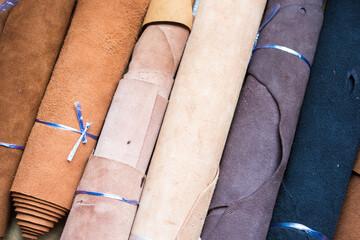Genuine fold of leather in crafts shop