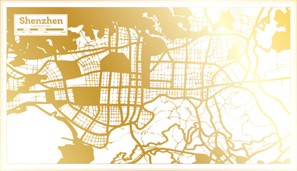 Shenzhen China City Map in Retro Style in Golden Color. Outline Map.