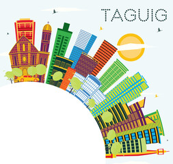 Taguig Philippines City Skyline with Color Buildings, Blue Sky and Copy Space.
