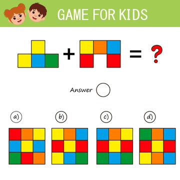 Education logic game for preschool kids. Kids activity sheet. Solve the equation in the picture below by. Iq test. Children funny riddle entertainment. Vector illustration