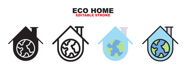 Eco home icon set with different styles. Colored vector icons designed in filled, outline, flat, glyph and line colored. Editable stroke and pixel perfect. Can be used for web, mobile, ui and more.