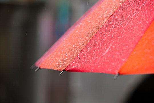 Close Up Umbrella And Rain Drops