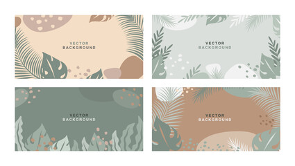 Set of abstract banner templates in modern style with  leaves and organic shapes. Trendy vector background. Good for cover, invitation,  poster, flyer, social media wallpaper