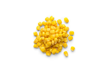 Sweet canned corn isolated on white background.