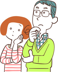 考え事をする夫婦の上半身
