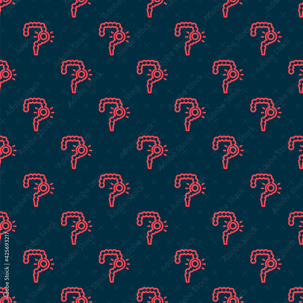 Poster red line gut constipation icon isolated seamless pattern on black background. bowel problems. vector